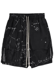 Rick owens men’s boxers shorts black with white mathematical equation print and matching drawstring waistband