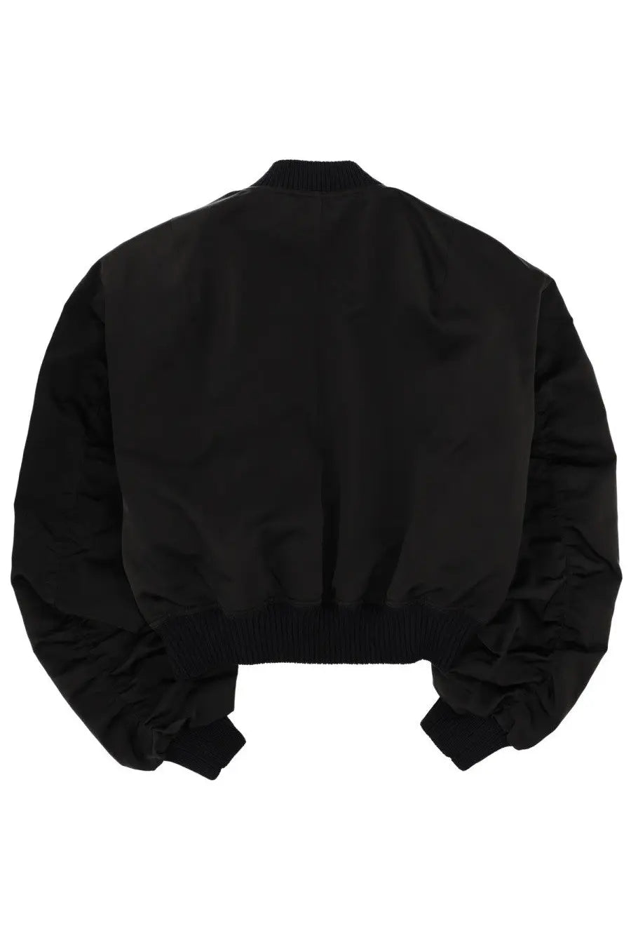 Rick Owens men’s black bomber jacket with ribbed cuffs and collar made from durable flight material