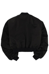 Rick Owens men’s black bomber jacket with ribbed cuffs and collar made from durable flight material