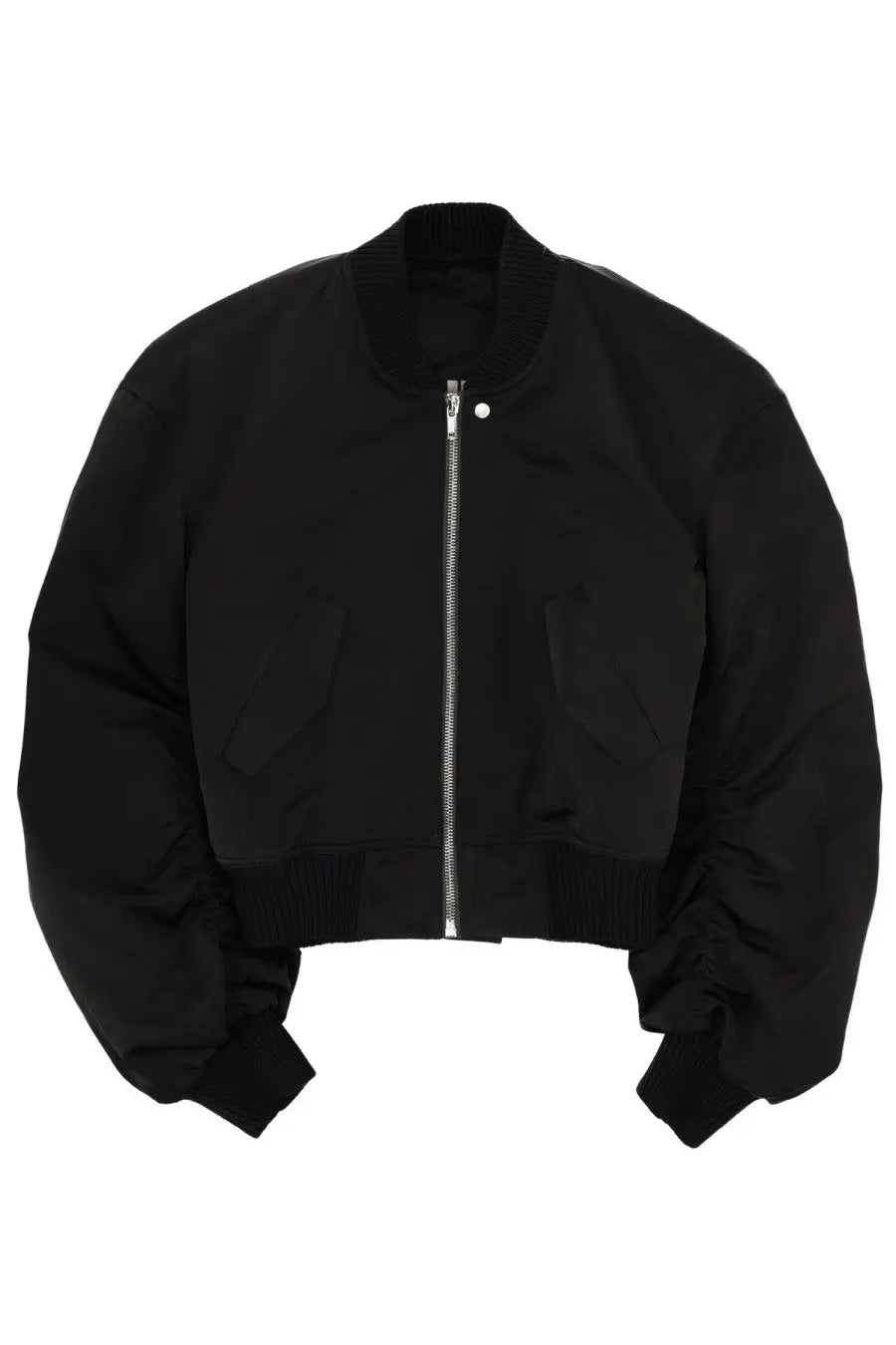 Rick owens men’s bucket flight jacket black cropped bomber jacket with ribbed cuffs collar and silver zipper