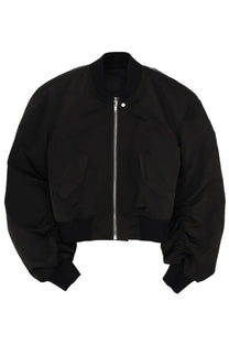 Rick owens men’s bucket flight jacket black cropped bomber jacket with ribbed cuffs collar and silver zipper