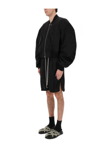 Rick Owens men’s bucket flight jacket in black oversized bomber style with puffed sleeves and front zipper closure