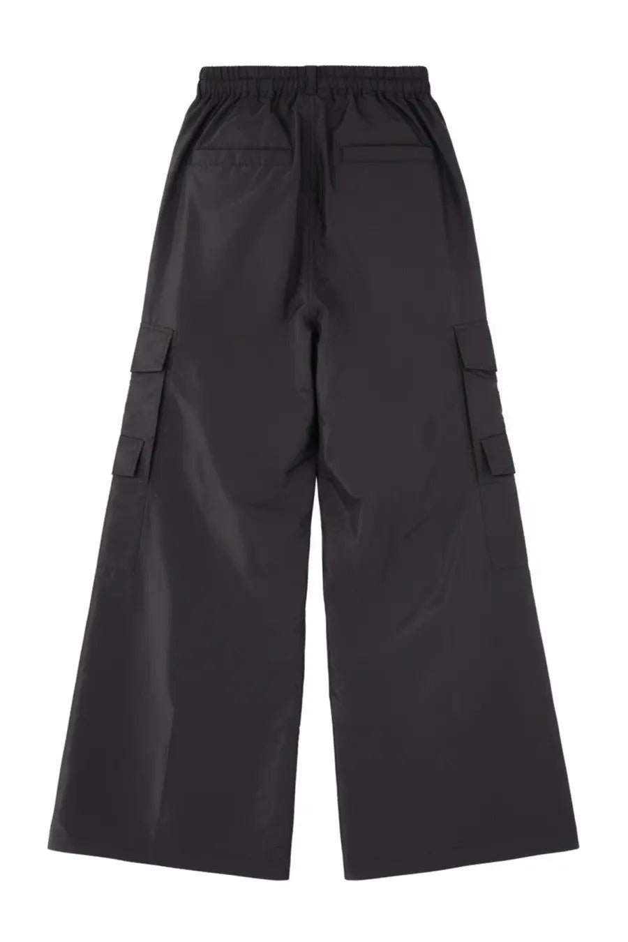 Rick Owens men’s black wide-leg cargo belas pants with elastic waistband and large side pockets