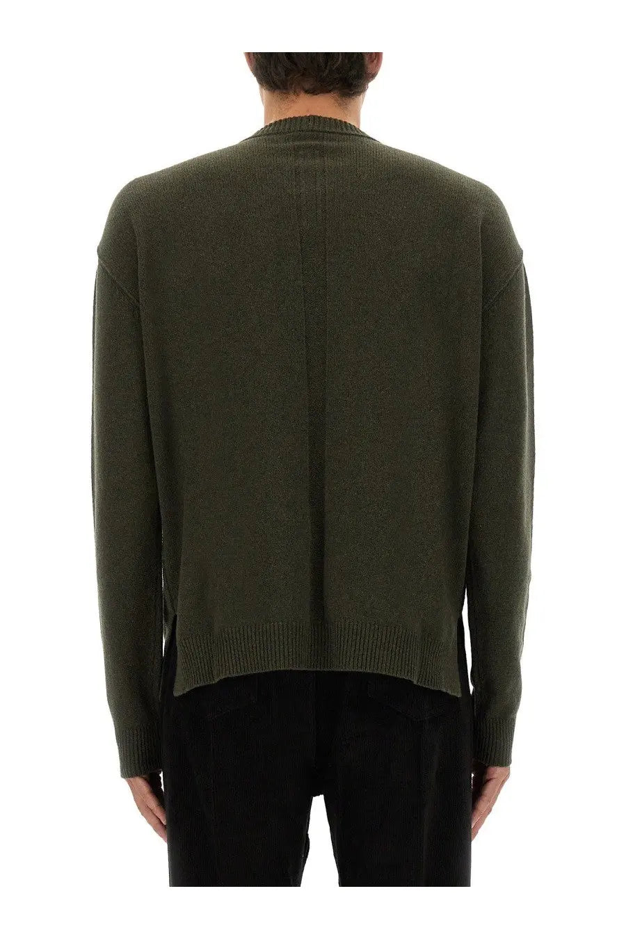 Olive green knit cardigan with ribbed cuffs and hem from rick owens mens cashmere sweater green collection