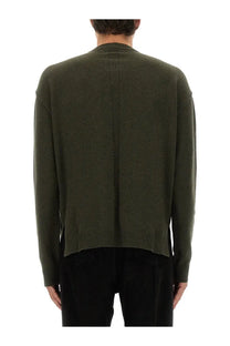 Olive green knit cardigan with ribbed cuffs and hem from rick owens mens cashmere sweater green collection