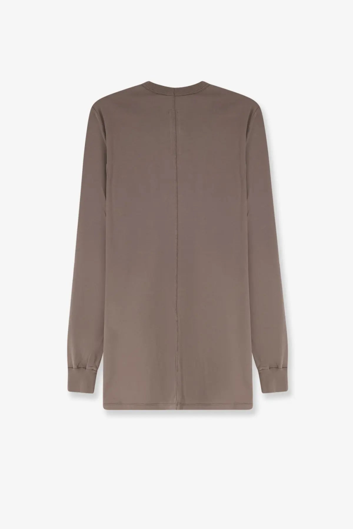 Rick Owens men’s cotton shirt grey minimalist long-sleeved top in muted taupe with clean lines and subtle seams