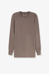 Rick Owens men’s cotton shirt grey with a minimalist taupe long-sleeved top, ribbed neckline, and elastic cuffs