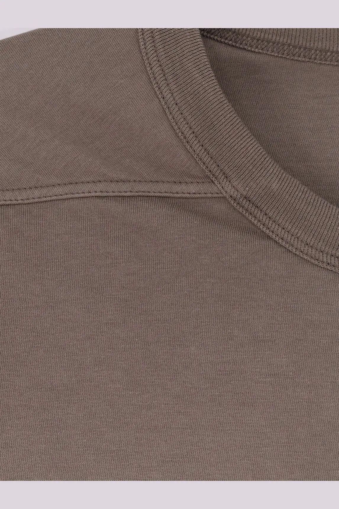 Rick Owens men’s cotton shirt grey in soft olive green with ribbed crew neck and neatly stitched seams