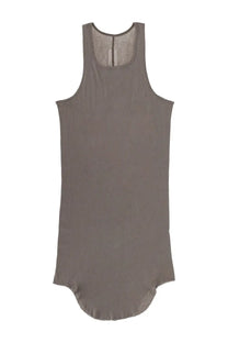 Rick owens men’s cotton grey sleeveless dress with a slate-gray sheer mesh back and relaxed elongated silhouette