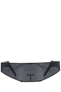 Rick Owens men’s cyclops sunglasses black with black translucent angular visor and central t-shaped cutout design