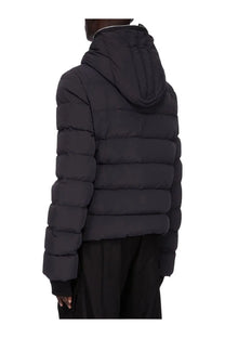 Rick Owens men’s black down jacket with quilted design and hood in a warm puffer style