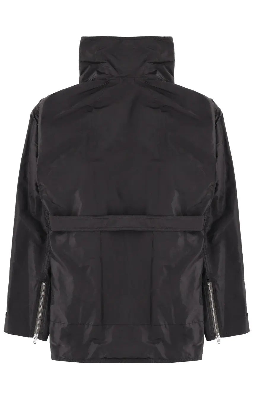 Rick Owens men’s Dracucaban jacket black nylon with matte finish high collar and silver sleeve zippers