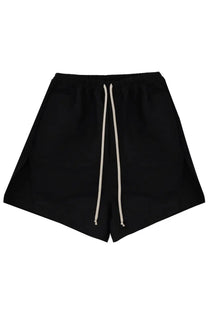 Rick Owens men’s faun boxers shorts black with elastic waistband and white drawstring for athletic wear