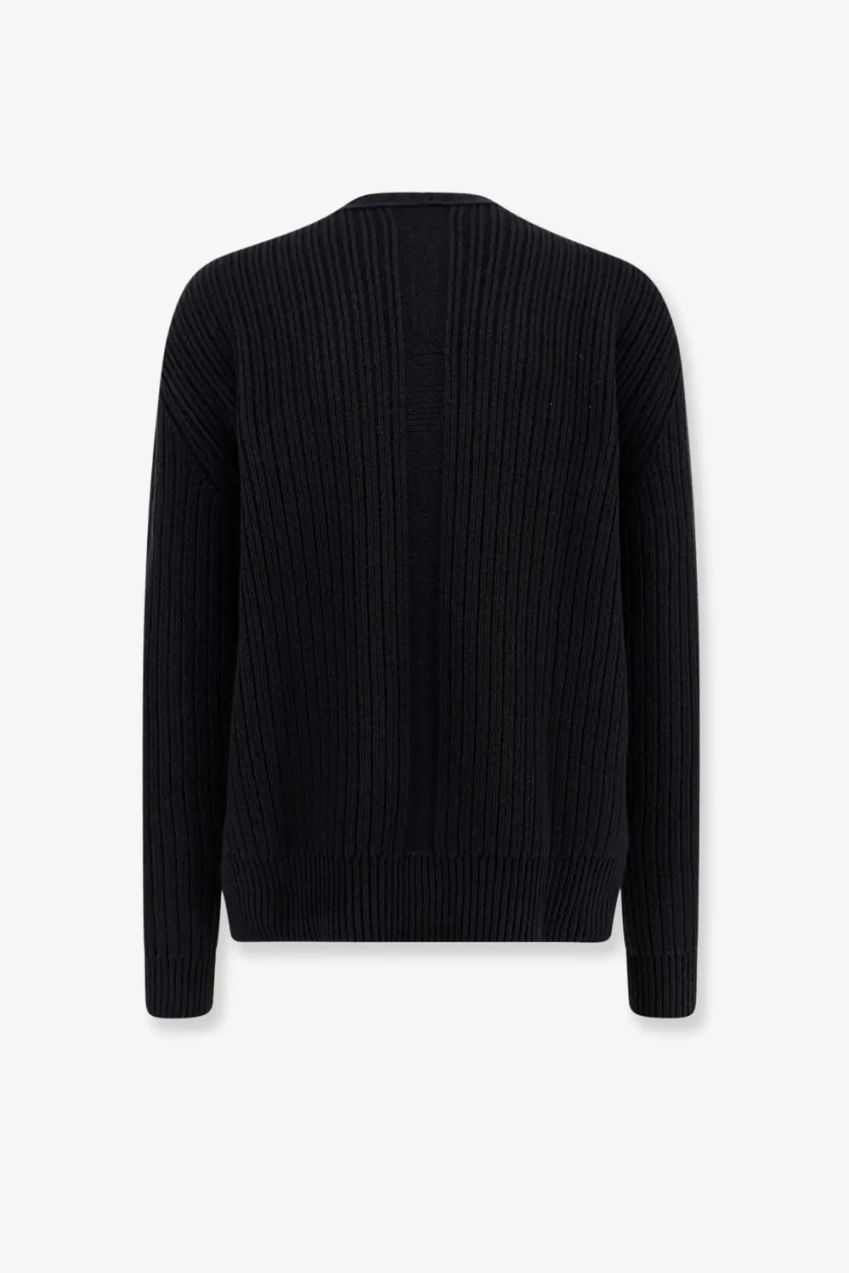 Rick owens men’s black ribbed knit fishermans round neck sweater made of virgin wool with long sleeves