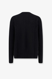 Rick owens men’s black ribbed knit fishermans round neck sweater made of virgin wool with long sleeves