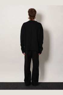Rick owens men’s black virgin wool sweater with oversized knit, relaxed fit, and long sleeves