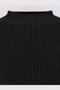 Rick Owens men’s black ribbed knit fisherman’s round neck sweater made of virgin wool with a high neck