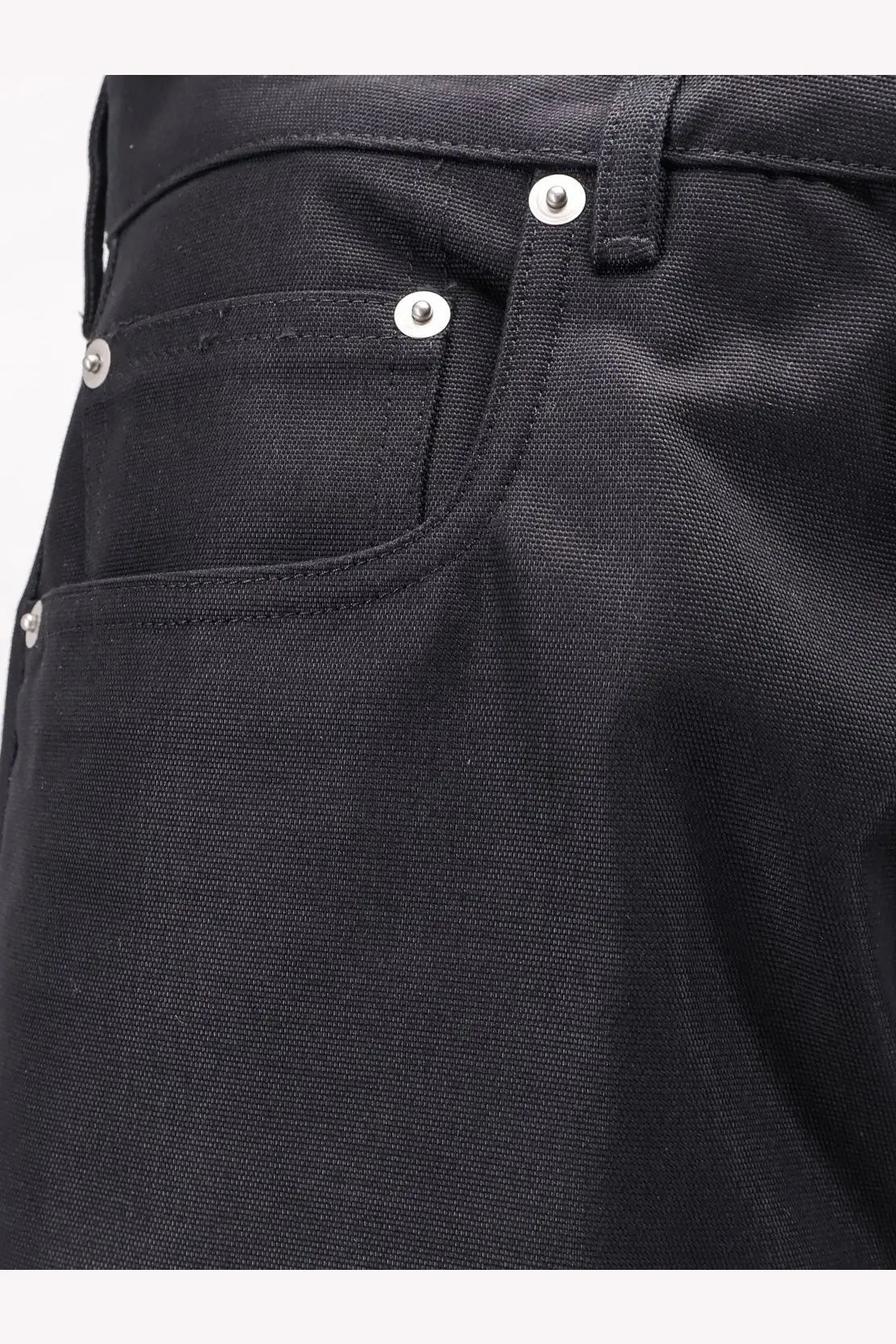 Rick Owens men’s Geth black cotton blend denim jeans with silver-toned button fastenings front view