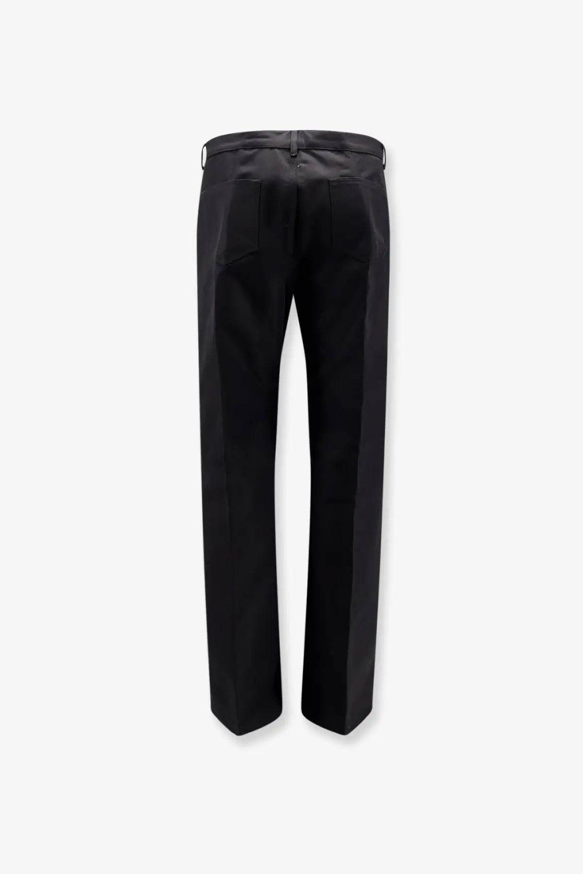 Rick Owens men’s Geth certified cotton blend black tailored trousers with sleek straight-leg cut and subtle stitching details