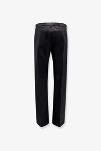 Rick Owens men’s Geth certified cotton blend black tailored trousers with sleek straight-leg cut and subtle stitching details