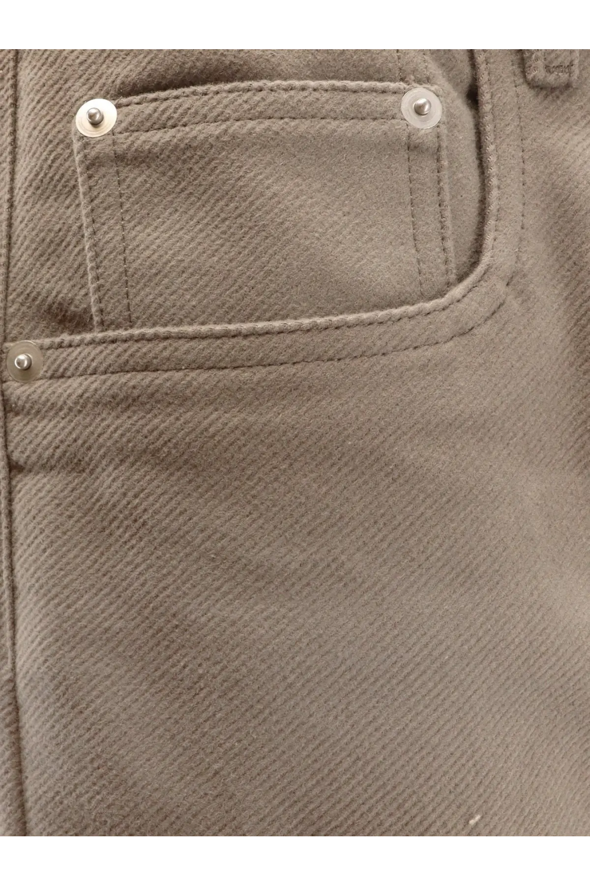 Beige denim jeans with silver-toned rivets on front pocket for Rick Owens men’s Geth certified cotton trousers grey
