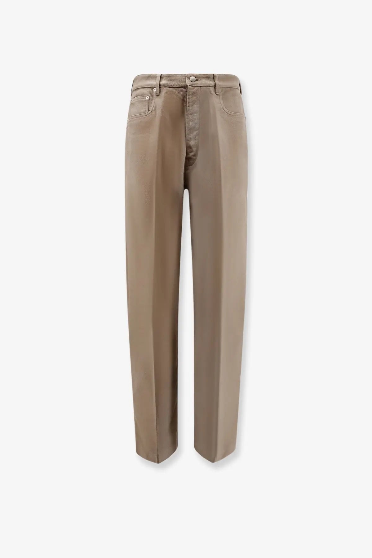 Rick owens men’s geth certified cotton trousers grey beige straight-leg with minimalist design and subtle stitching