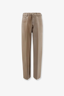 Rick owens men’s geth certified cotton trousers grey beige straight-leg with minimalist design and subtle stitching