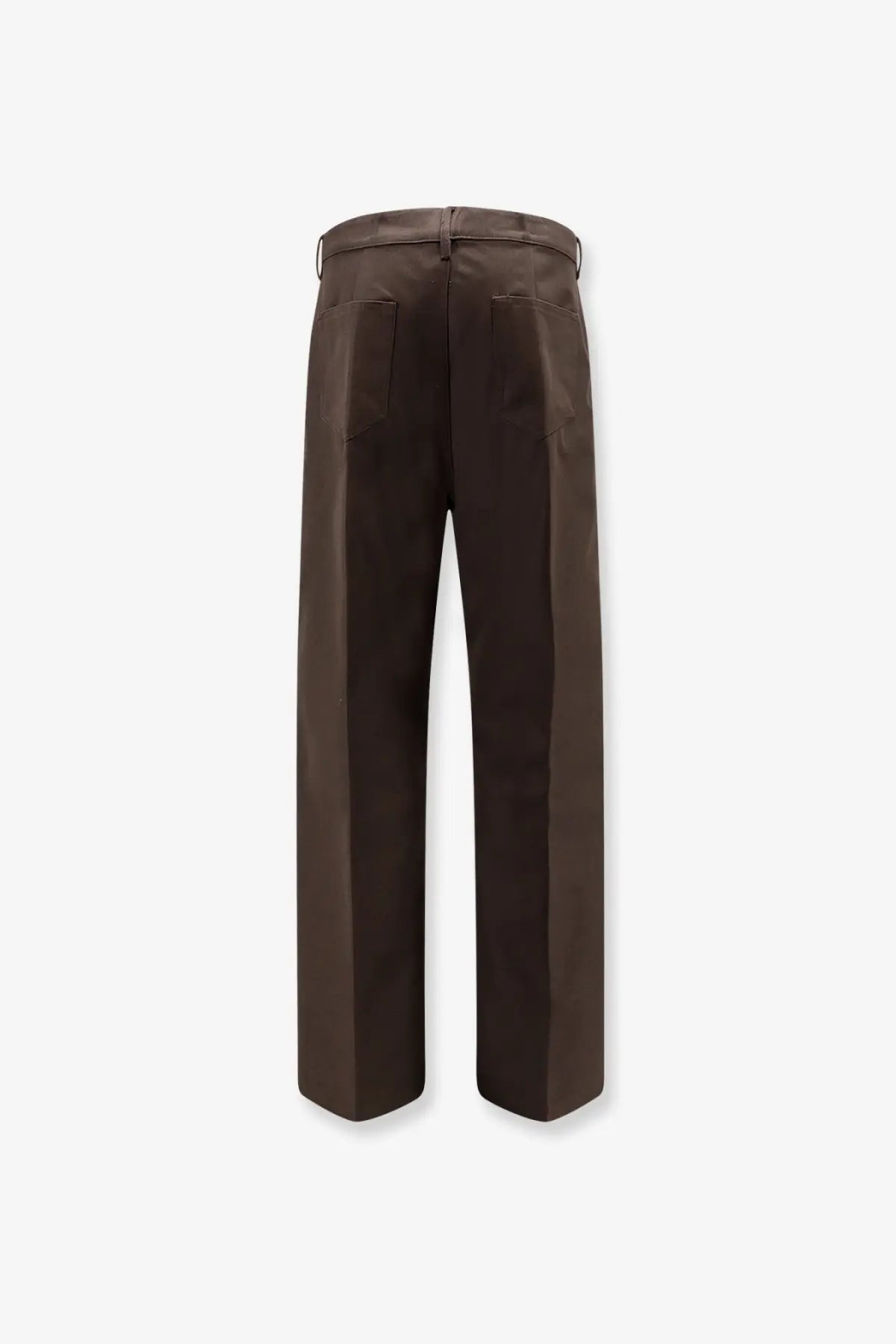 Rick Owens men’s brown wide-leg trousers with a sleek tailored fit and subtle front pockets made from recycled material