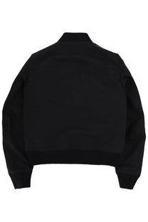 Rick Owens men’s Heizer flight jacket black with ribbed cuffs and hem in a sleek bomber style