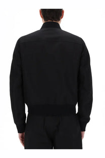 Rick Owens men’s Heizer flight jacket black bomber style with ribbed cuffs and waistband in leather material