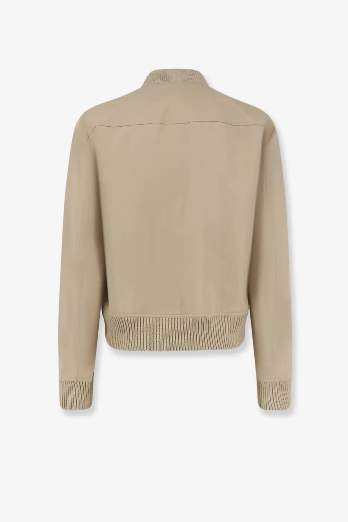 Beige bomber jacket with ribbed knit cuffs and hem made from organic cotton by Rick Owens for men