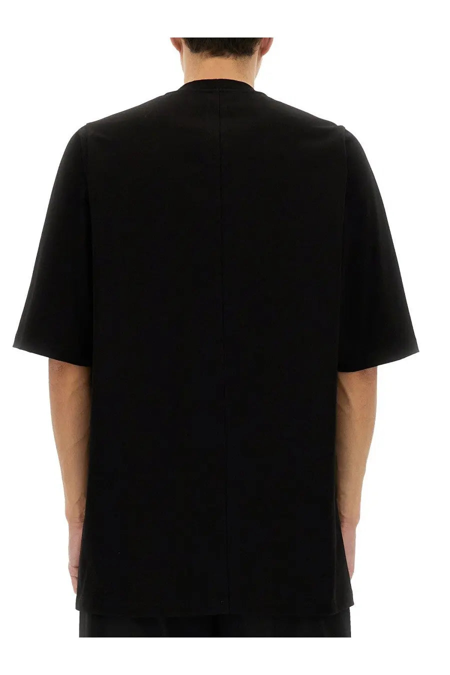 Rick Owens men’s jumbo shirt black short-sleeved relaxed fit t-shirt with subtle center seam detail
