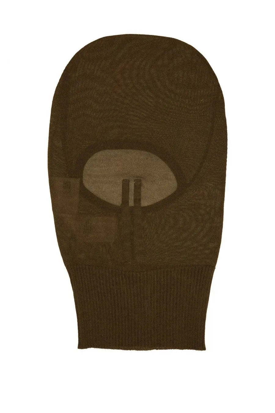 Rick Owens men’s brown knitted balaclava with subtle textured pattern and oval eye opening in knit material