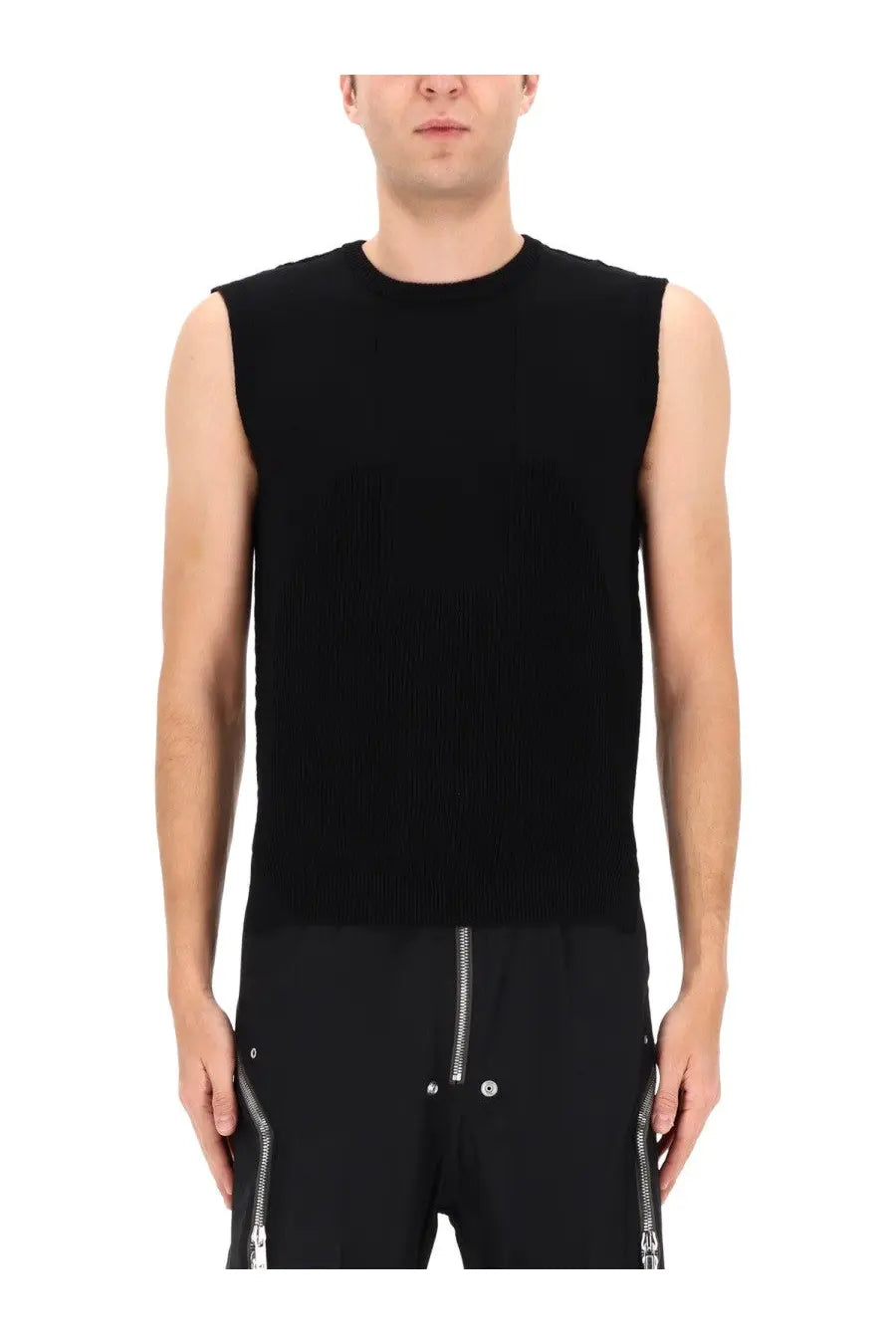 Rick owens men’s black ribbed knit sleeveless top made from high-quality knitted fabric