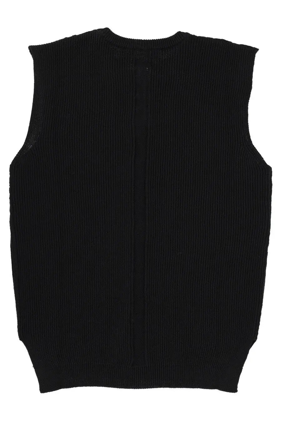 Rick Owens men’s black ribbed knit sleeveless vest made from soft knitted fabric for stylish layering