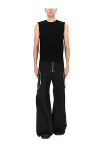 Rick Owens men’s black sleeveless knit top with crew neckline and subtle ribbed texture