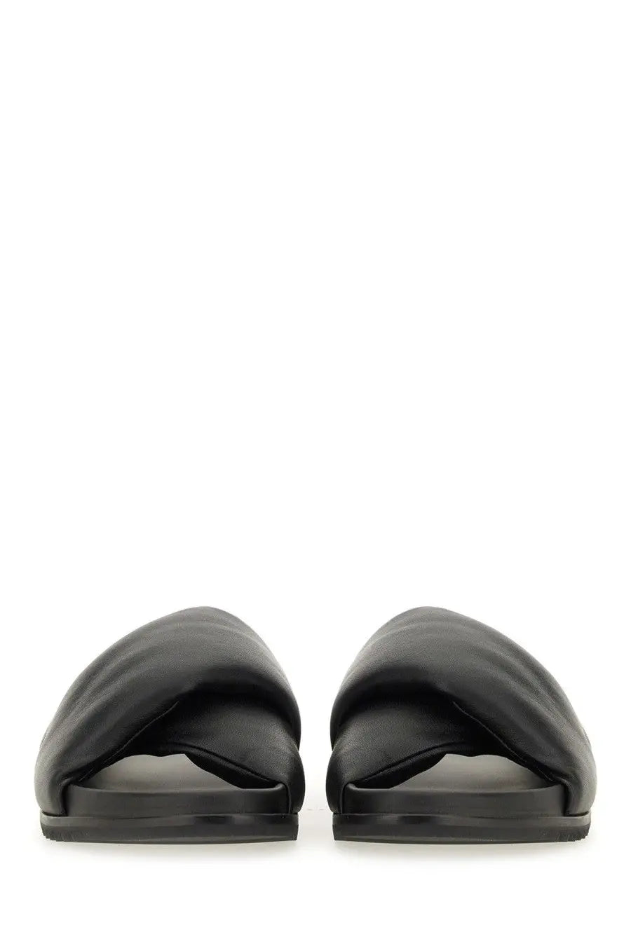 Rick Owens men’s black leather slide sandal with knotted design on the upper for casual wear