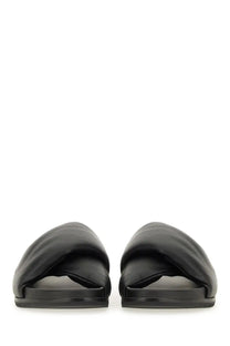 Rick Owens men’s black leather slide sandal with knotted design on the upper for casual wear