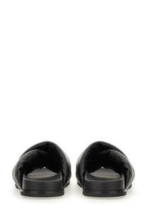 Rick Owens men’s black leather slide sandal with a soft plush upper and flat rubber sole