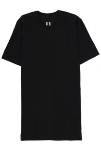 Rick Owens men’s level shirt black with minimalist design short sleeves and subtle silver tag at the neckline