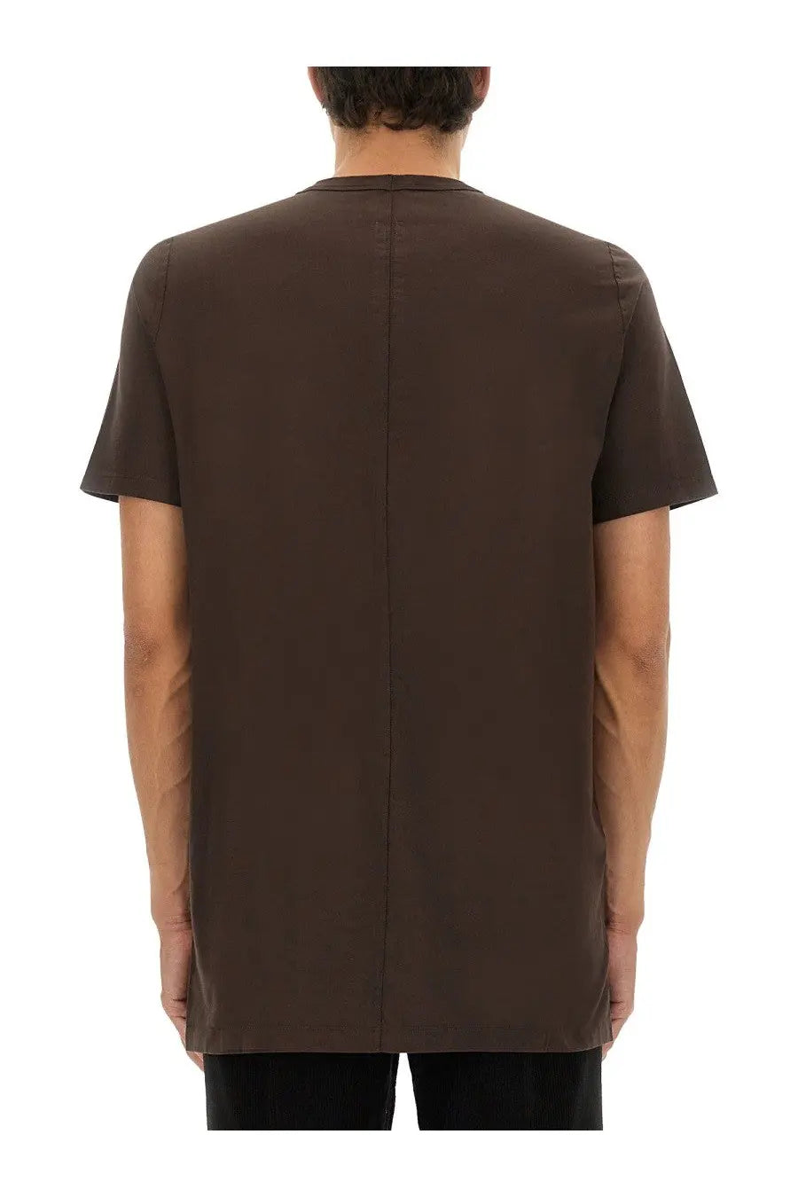 Rick Owens men’s level shirt brown minimalist short-sleeved cotton t-shirt with straight hem and subtle seam detailing