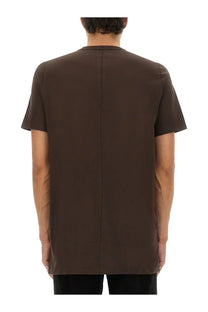 Rick Owens men’s level shirt brown minimalist short-sleeved cotton t-shirt with straight hem and subtle seam detailing