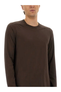 Rick Owens men’s long sleeved shirt in dark brown with minimalist design and subtle seam detailing