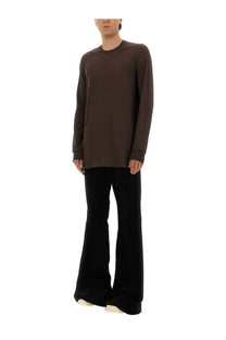 Rick Owens men’s brown long sleeved top with a relaxed fit and subtle ribbed cuffs in dark brown fabric