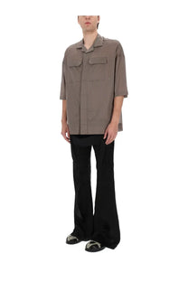 Rick Owens men’s Magnum Tommy shirt in muted taupe with short sleeves, button-up front, and chest pockets