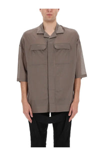 Rick Owens men’s magnum tommy shirt grey taupe short-sleeved with collar and four flap pockets
