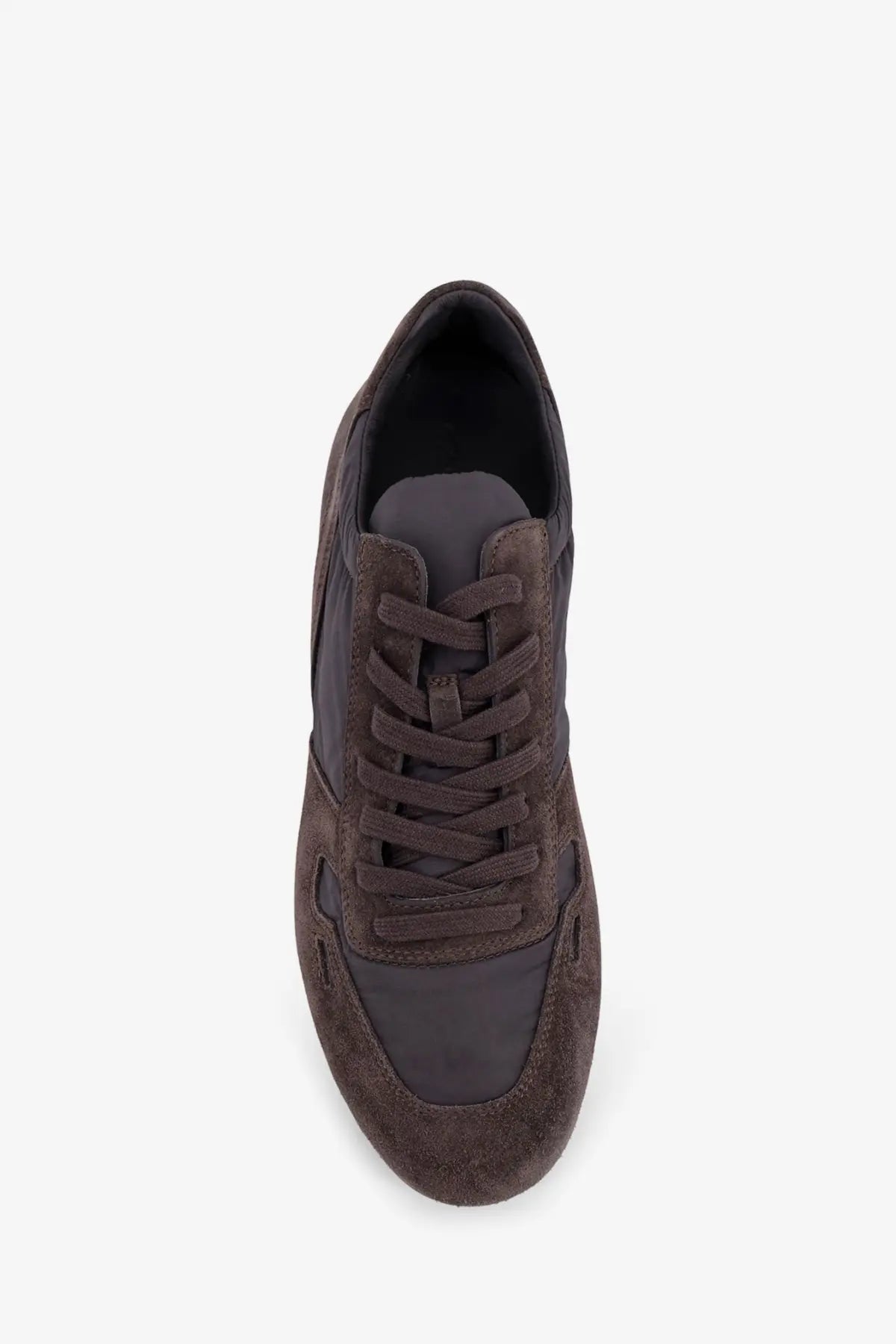 Dark brown suede and synthetic leather rick owens men’s minimal nylon and suede sneaker with classic athletic design