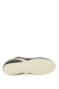 Rick Owens men’s minimal sneak sneaker black leather with white rubber sole and subtle stitching details