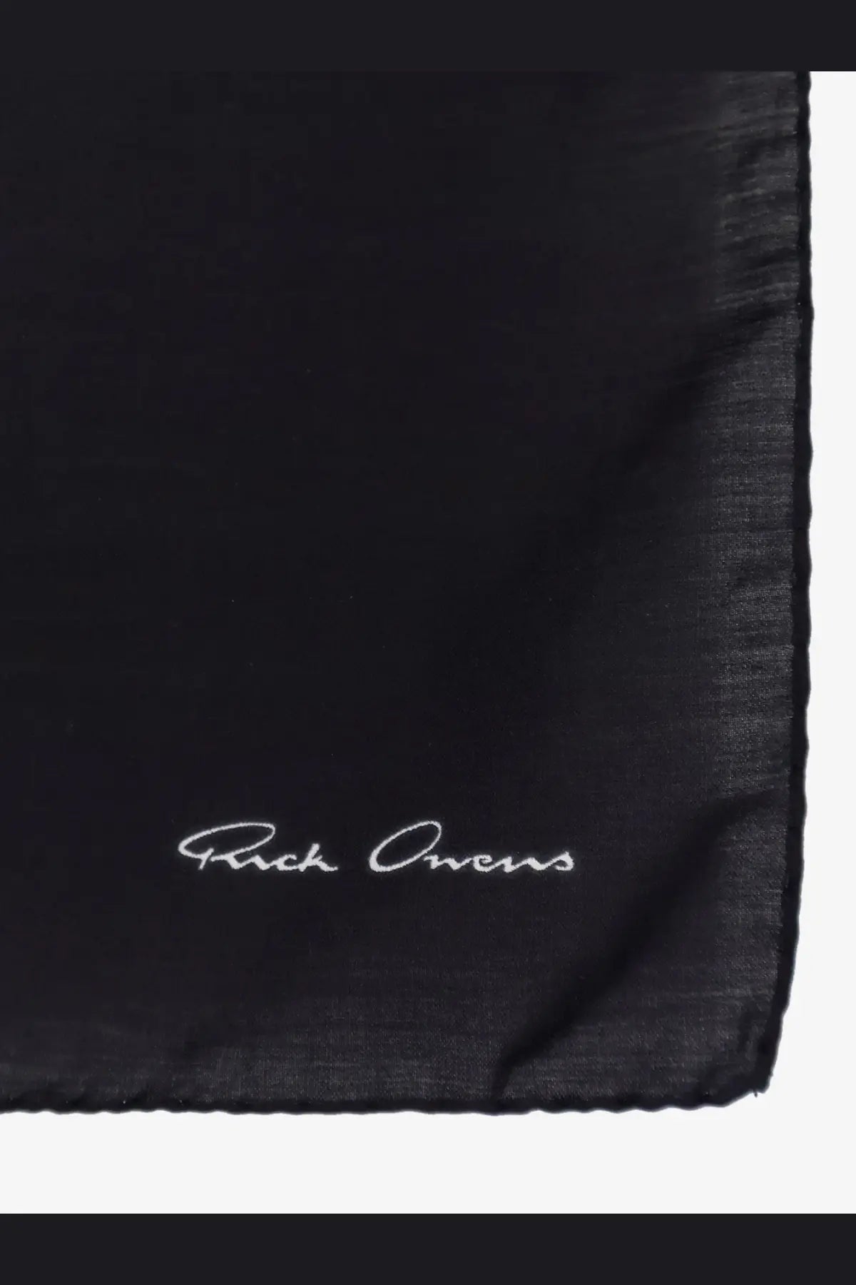 Black silk pocket square with white embroidered rick owens signature in a modal and silk blend scarf black product