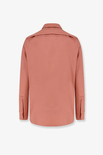 Rick Owens men’s orange organic cotton button-up shirt with classic collar and subtle seam detailing